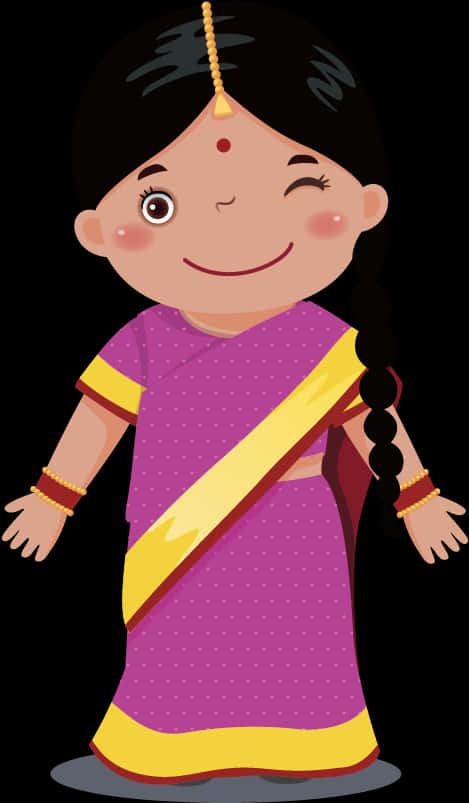 Animated Indian Girlin Traditional Saree PNG Image