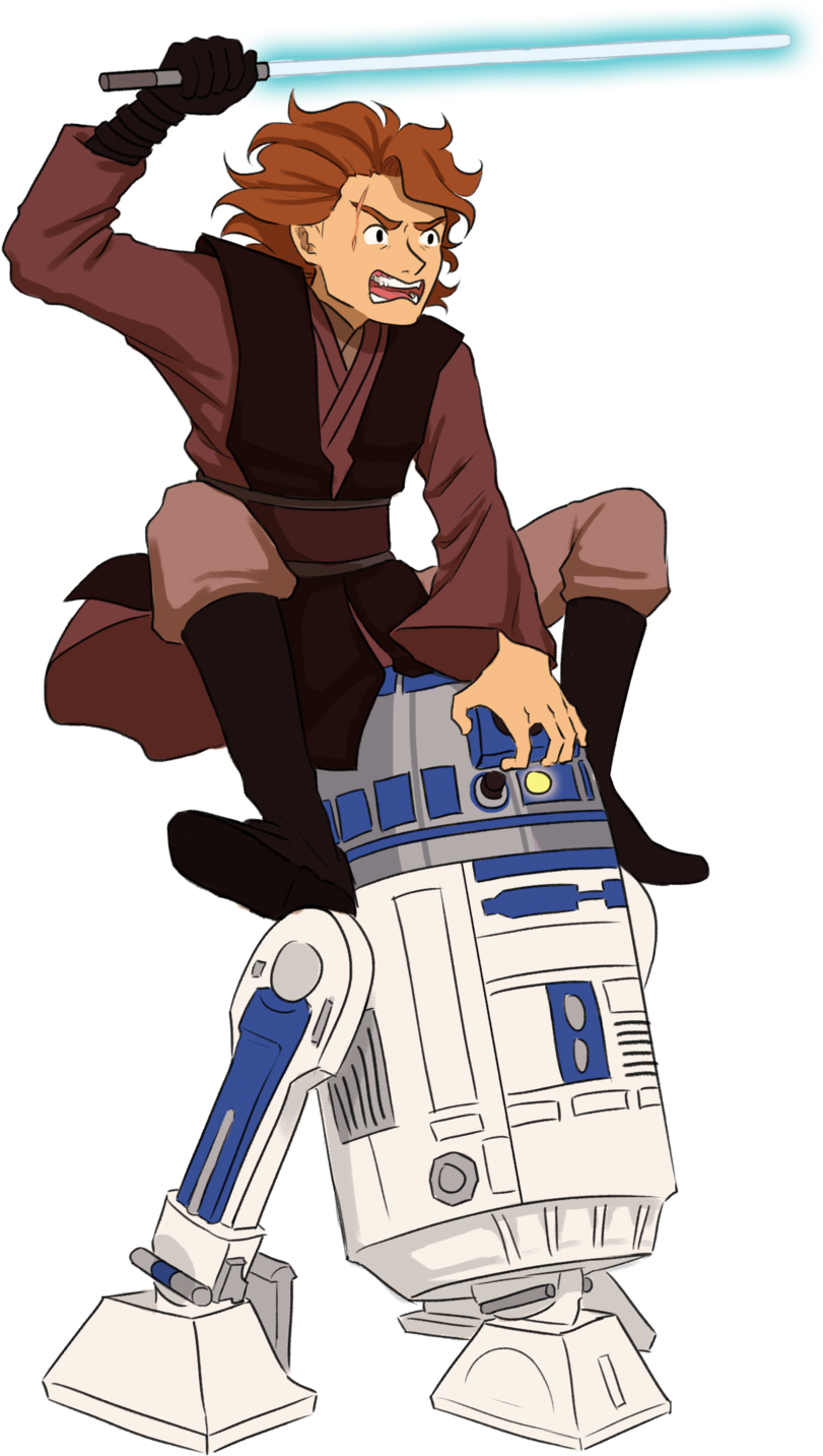 Animated Jediand R2 D2 Action Pose PNG Image