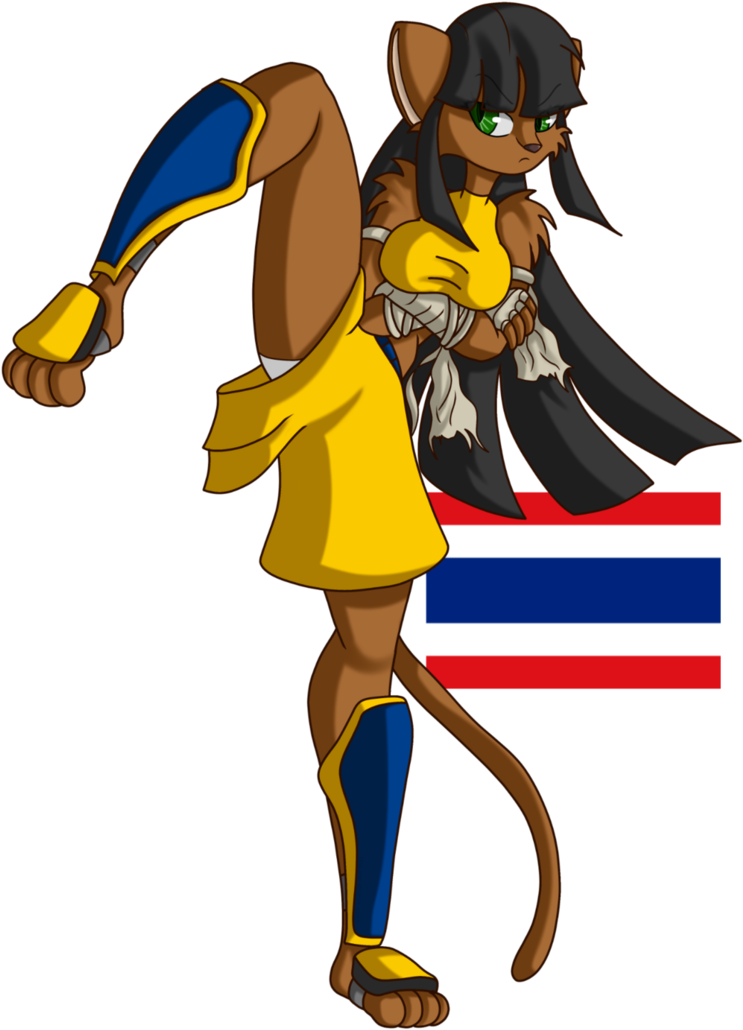 Animated Kickboxing Catwith Thai Flag PNG Image