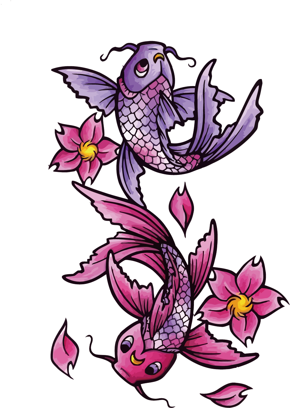 Animated Koi Fishand Flowers PNG Image