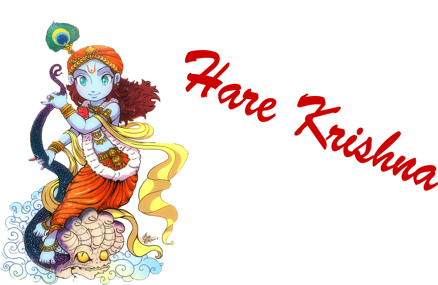 Animated Lord Krishnawith Flute PNG Image