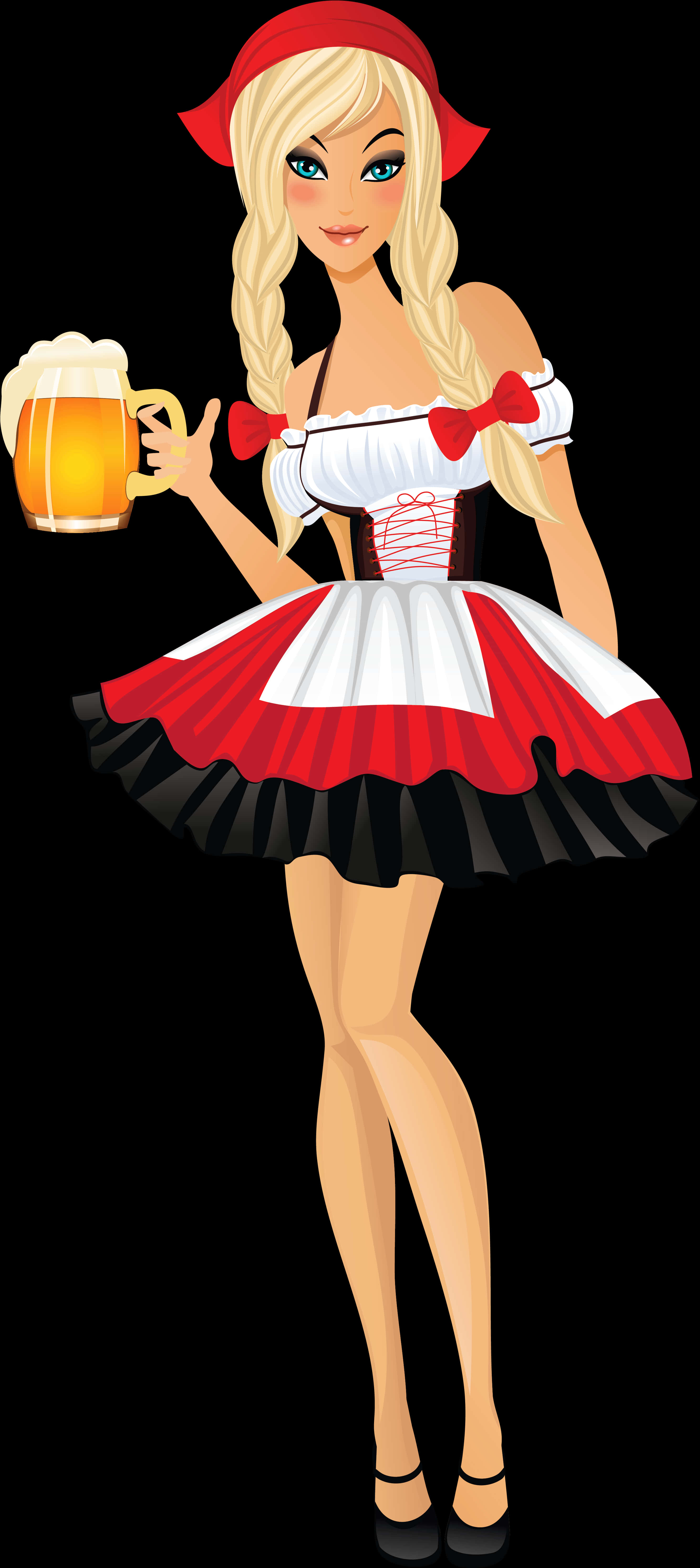 Animated Oktoberfest Girl Holding Beer PNG Image