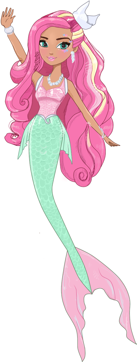 Animated Pink Haired Mermaid PNG Image