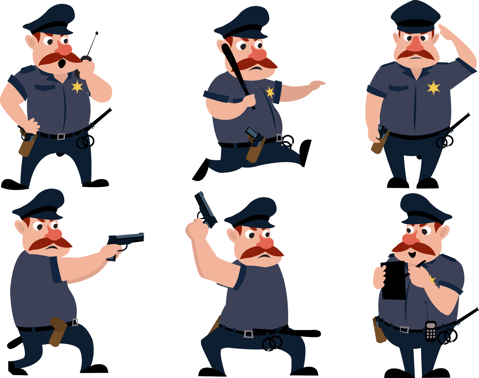 Animated Policeman Various Poses PNG Image