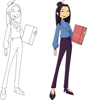 Animated Professional Woman Holding File PNG Image