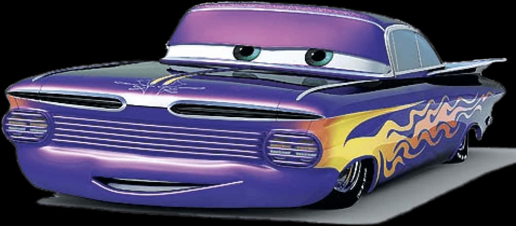 Animated Purple Classic Car Character PNG Image