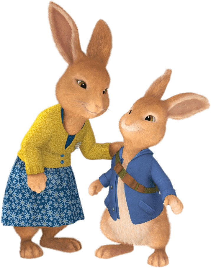 Animated Rabbit Characters Caring Moment PNG Image