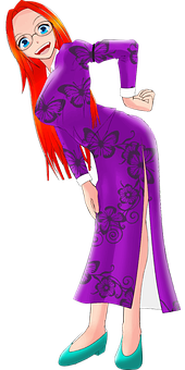 Animated Redheadin Purple Dress PNG Image