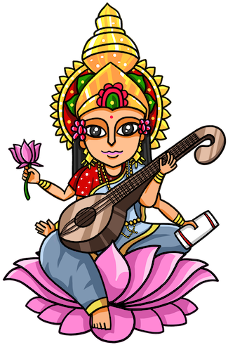 Animated Saraswati Goddess Illustration PNG Image