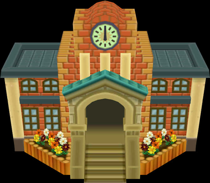 Animated School Building Facade PNG Image