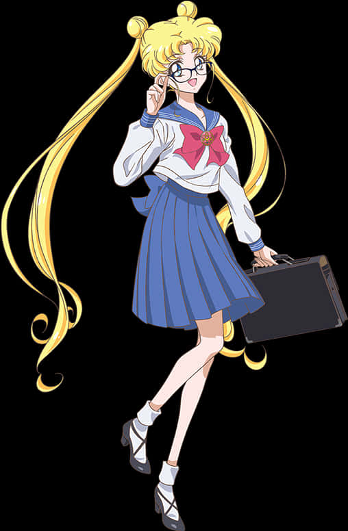 Animated Schoolgirl With Blonde Hairand Glasses PNG Image