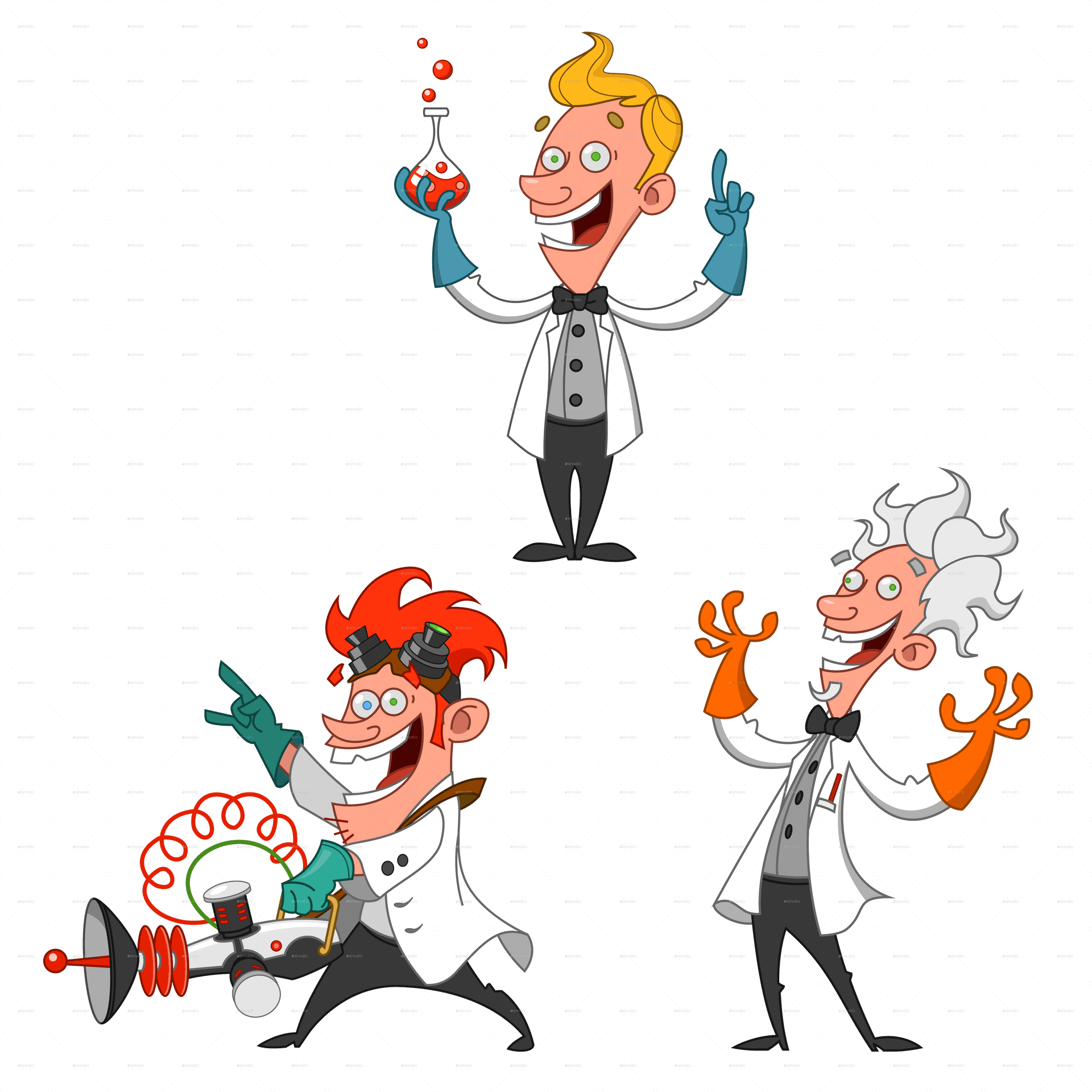 Animated Scientists Cartoon Characters PNG Image