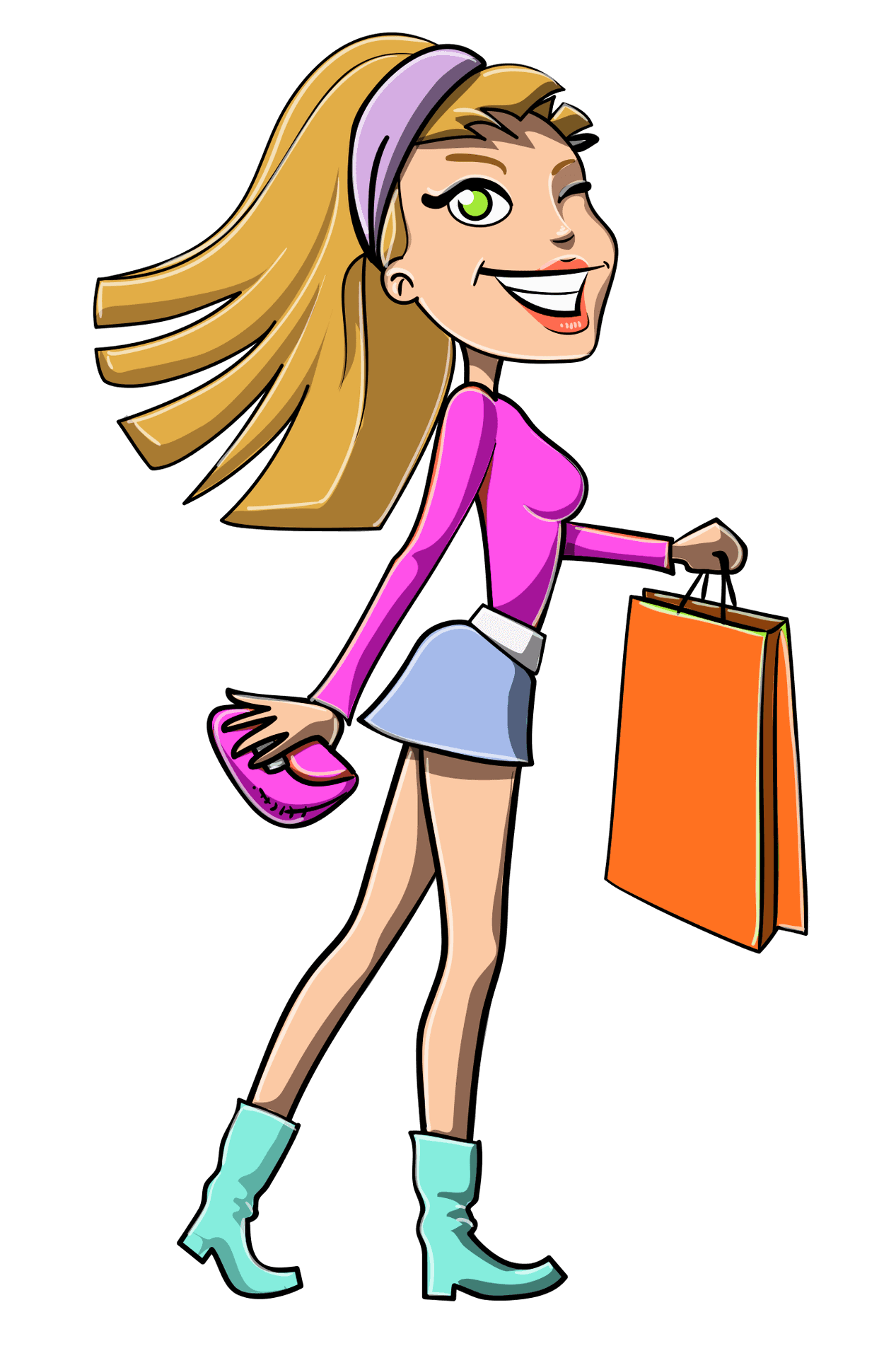 Animated Shopping Girl Cartoon PNG Image