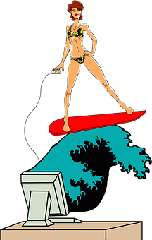 Animated Surfer Girl On Wave PNG Image