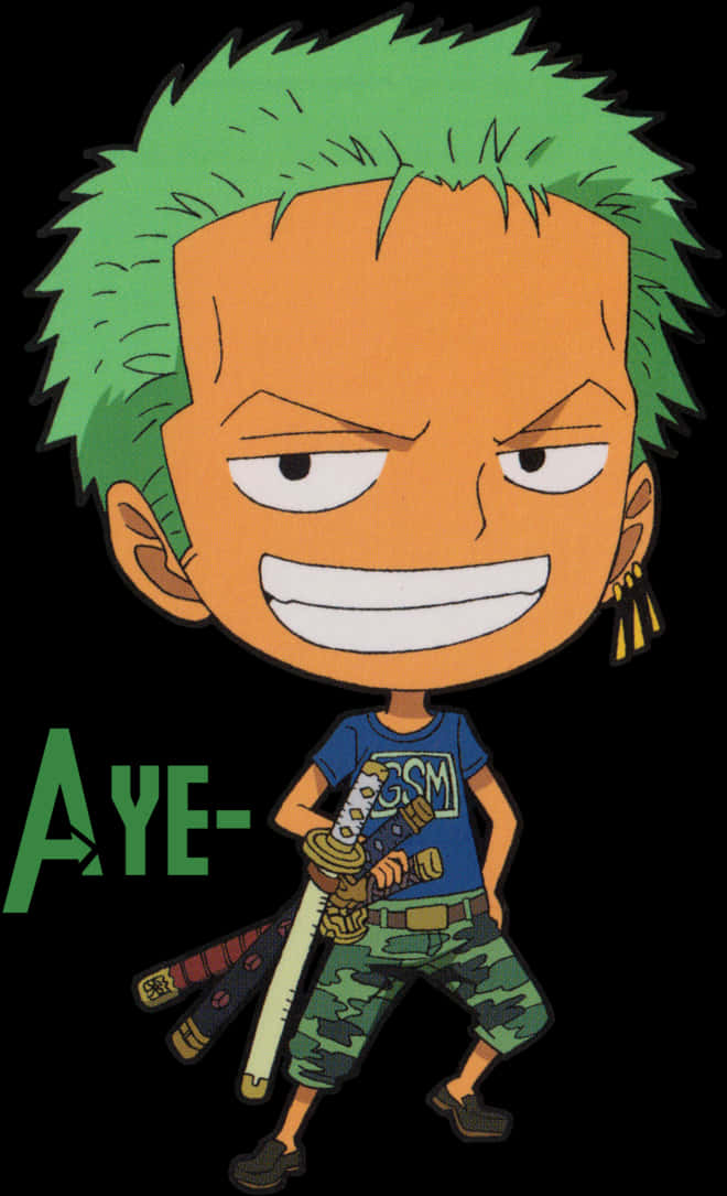 Animated Swordfighter Zoro Stance PNG Image