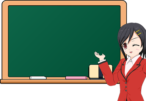 Animated Teacher Presenting At Blackboard PNG Image