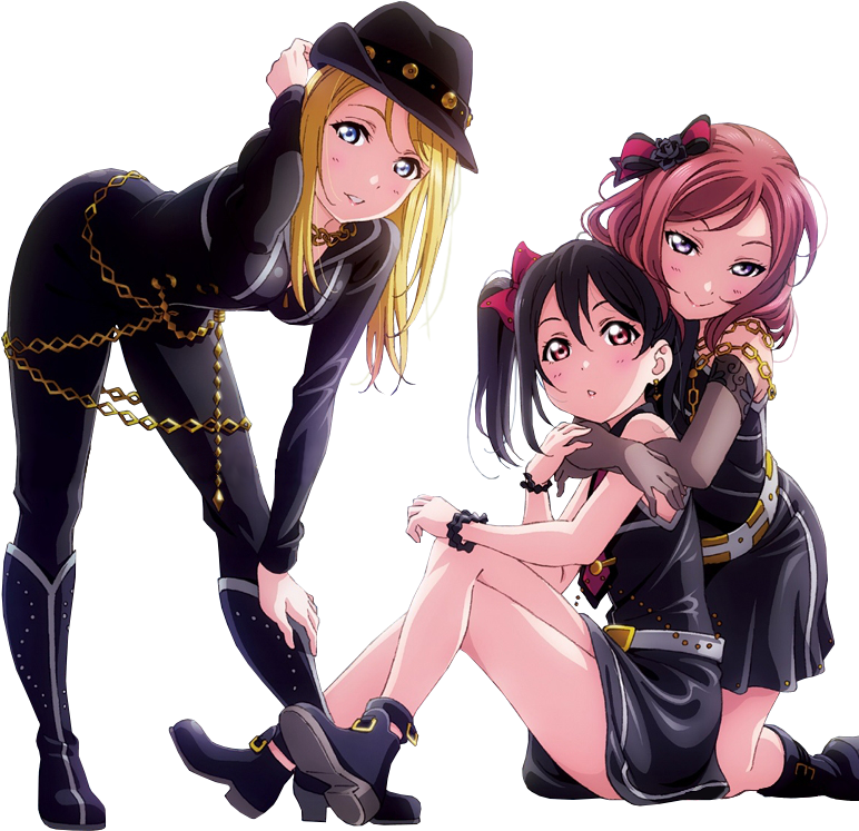 Animated_ Trio_in_ Stylish_ Black_ Outfits.png PNG Image