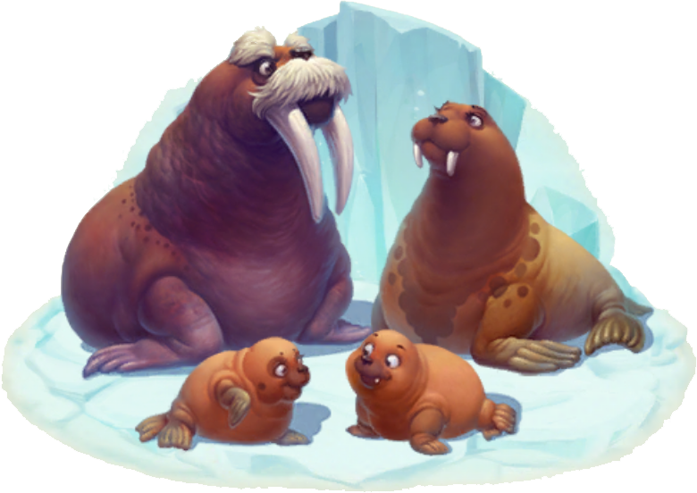 Animated Walrus Family Iceberg PNG Image