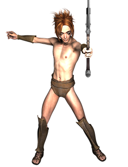 Animated_ Warrior_ With_ Spear PNG Image