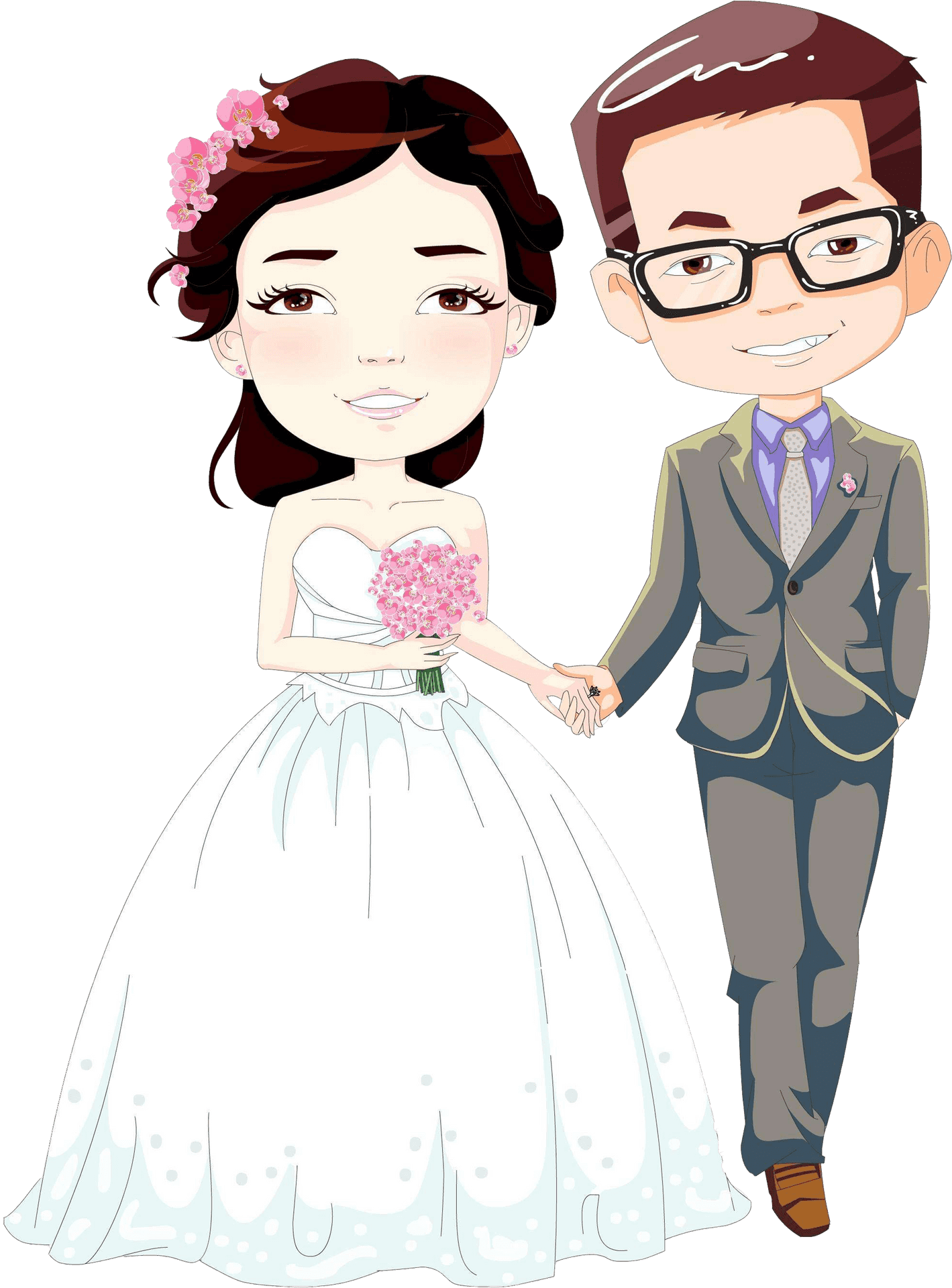 Animated Wedding Couple Illustration PNG Image