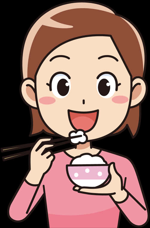 Animated Woman Eating Rice With Chopsticks PNG Image