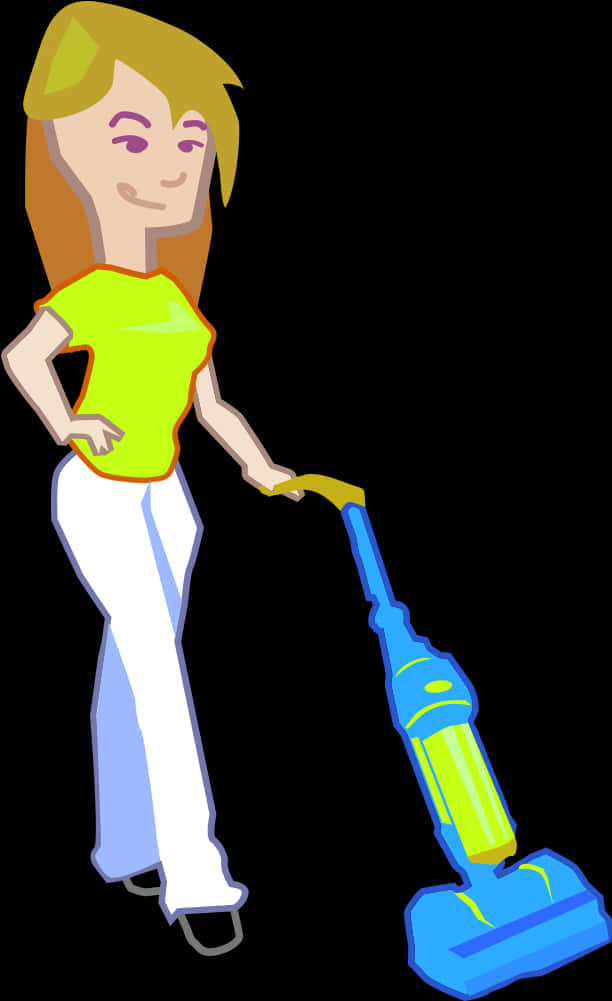 Animated Woman Vacuuming Cartoon PNG Image