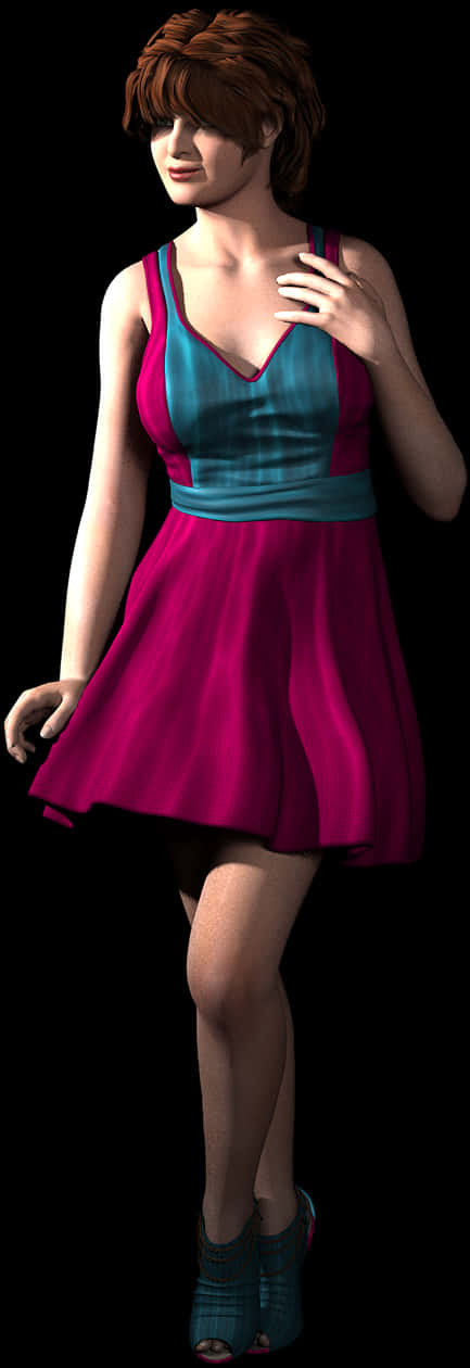 Animated Womanin Pink Dress PNG Image