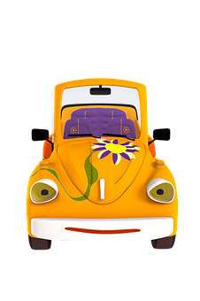 Animated Yellow Car With Flower PNG Image