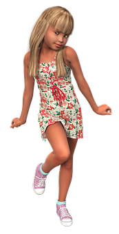 Animated Young Girlin Summer Dress PNG Image