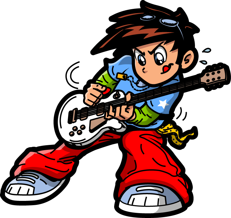 Animated Young Rockstar Playing Guitar PNG Image