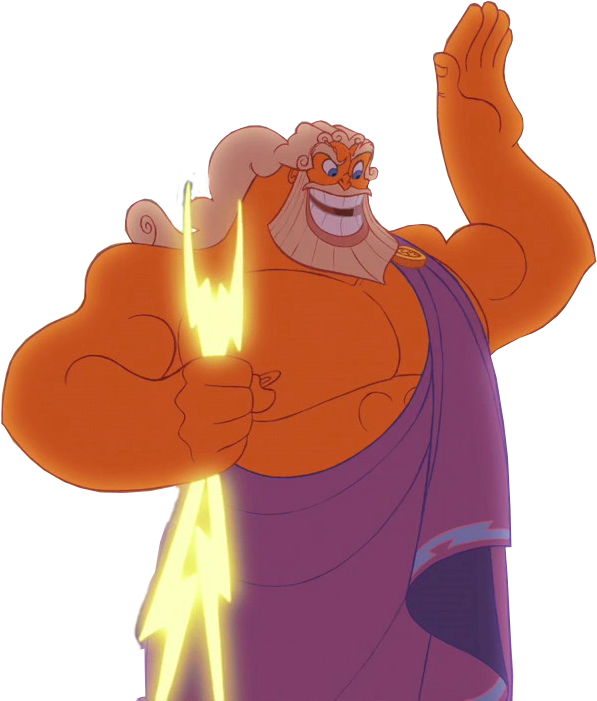 Animated Zeus Holding Lightning Bolt PNG Image