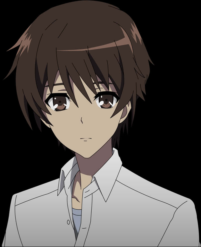 Anime Boy Brown Hair Serious Expression PNG Image