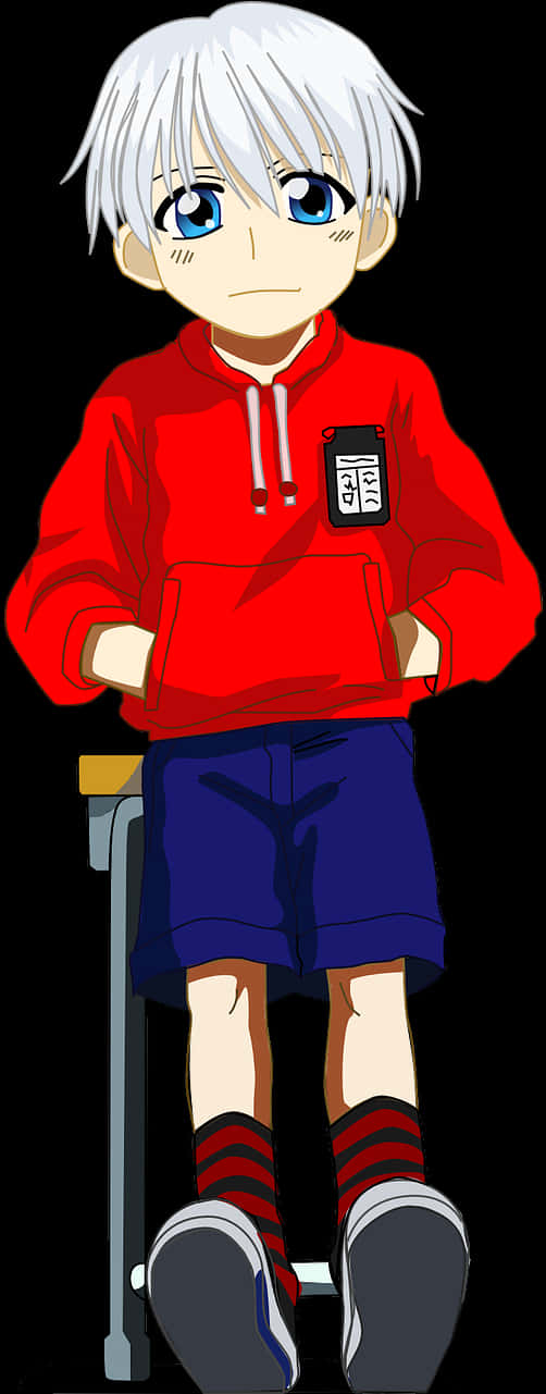 Anime Boyin Red Hoodieand Shorts PNG Image