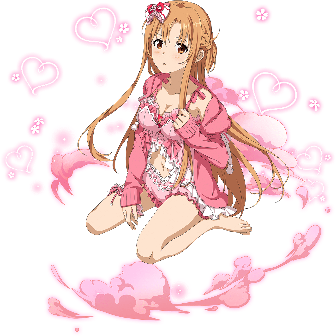 Anime Character Pink Hearts Clouds PNG Image