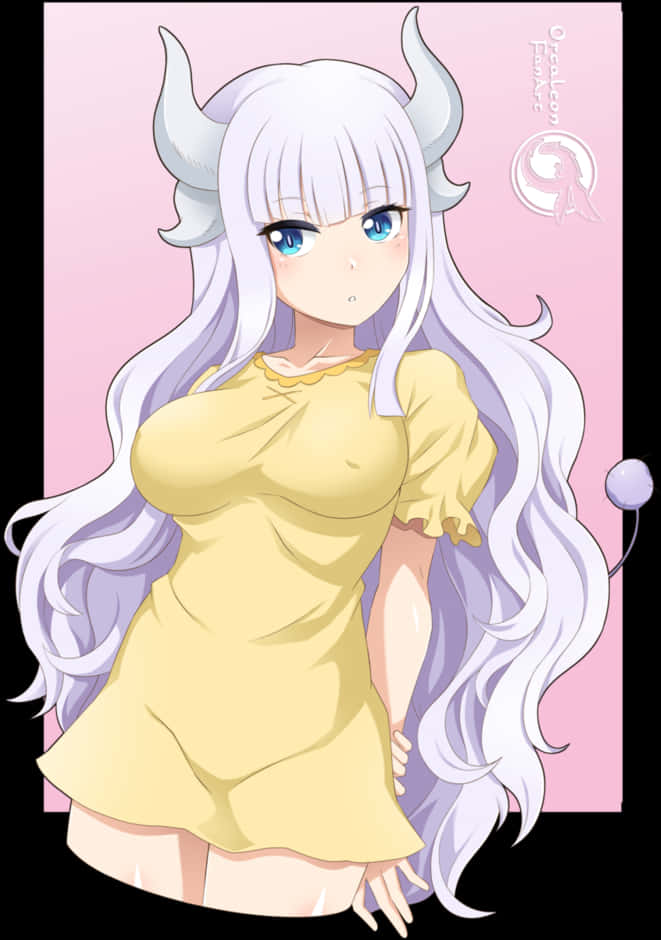 Anime Character With Horns Yellow Dress PNG Image