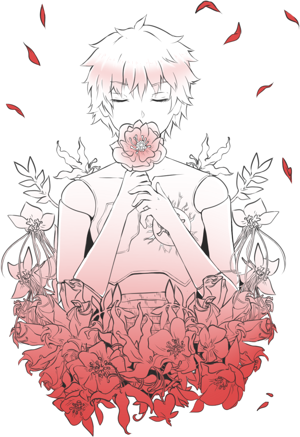 Anime Characterwith Flowerand Red Leaves PNG Image