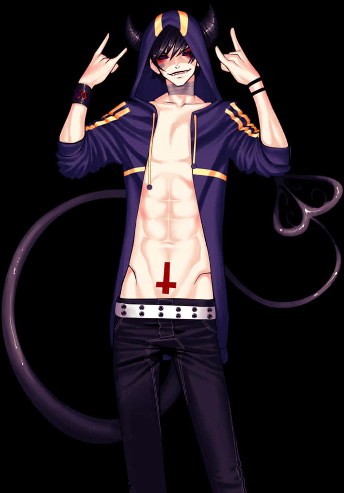 Anime Demon Boy Peace Sign PNG Image