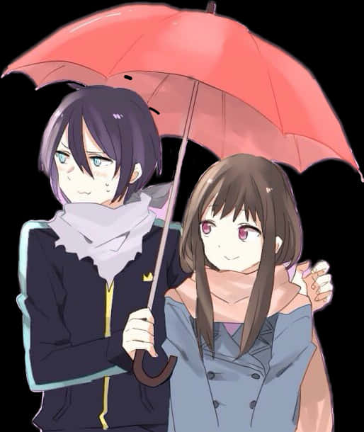 Anime Duo Sharing Umbrella PNG Image