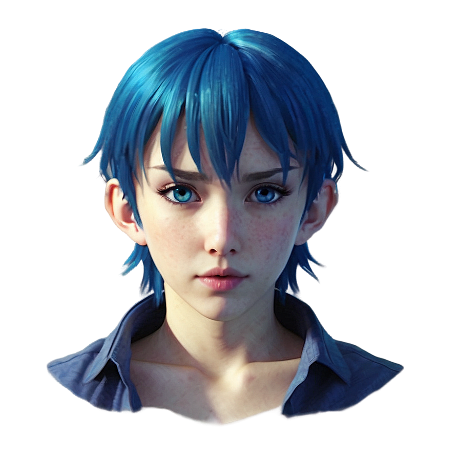 Anime Face With Blue Hair Png 06122024 PNG Image