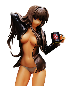 Anime Figurein Jacketwith Mug PNG Image