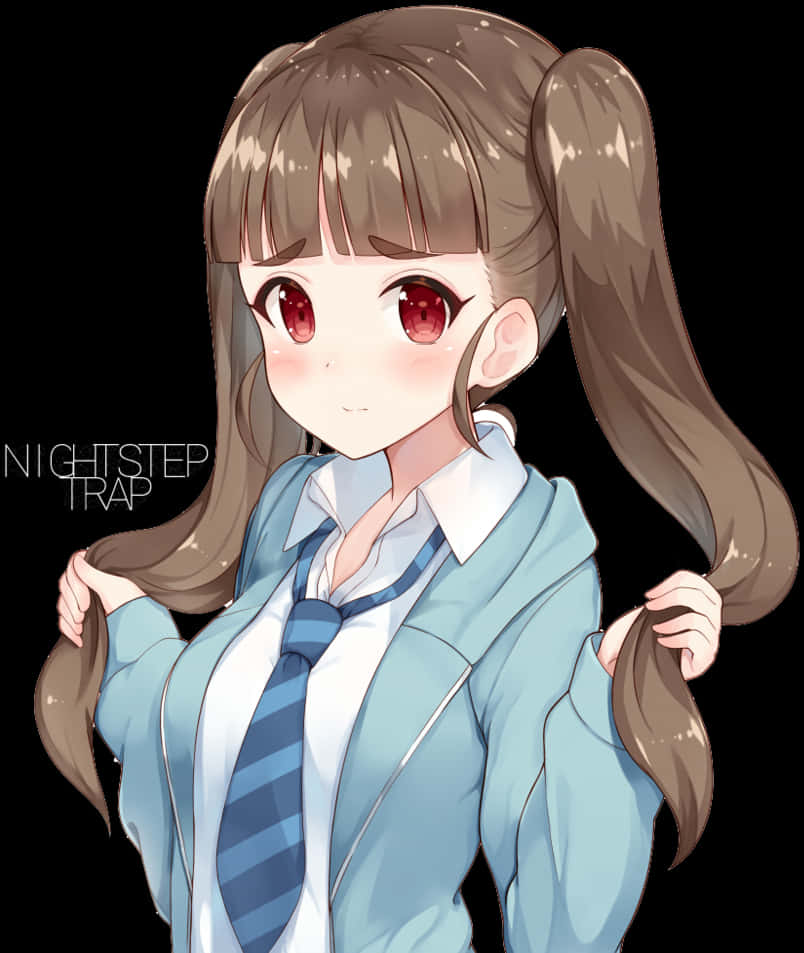 Anime Girl Blushingin School Uniform PNG Image