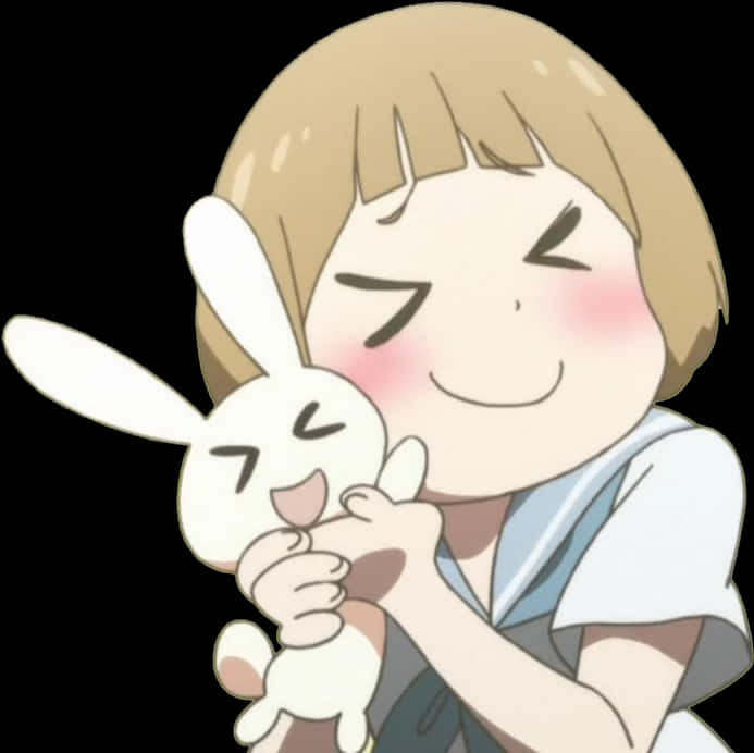 Anime Girl Hugging Bunny PNG Image