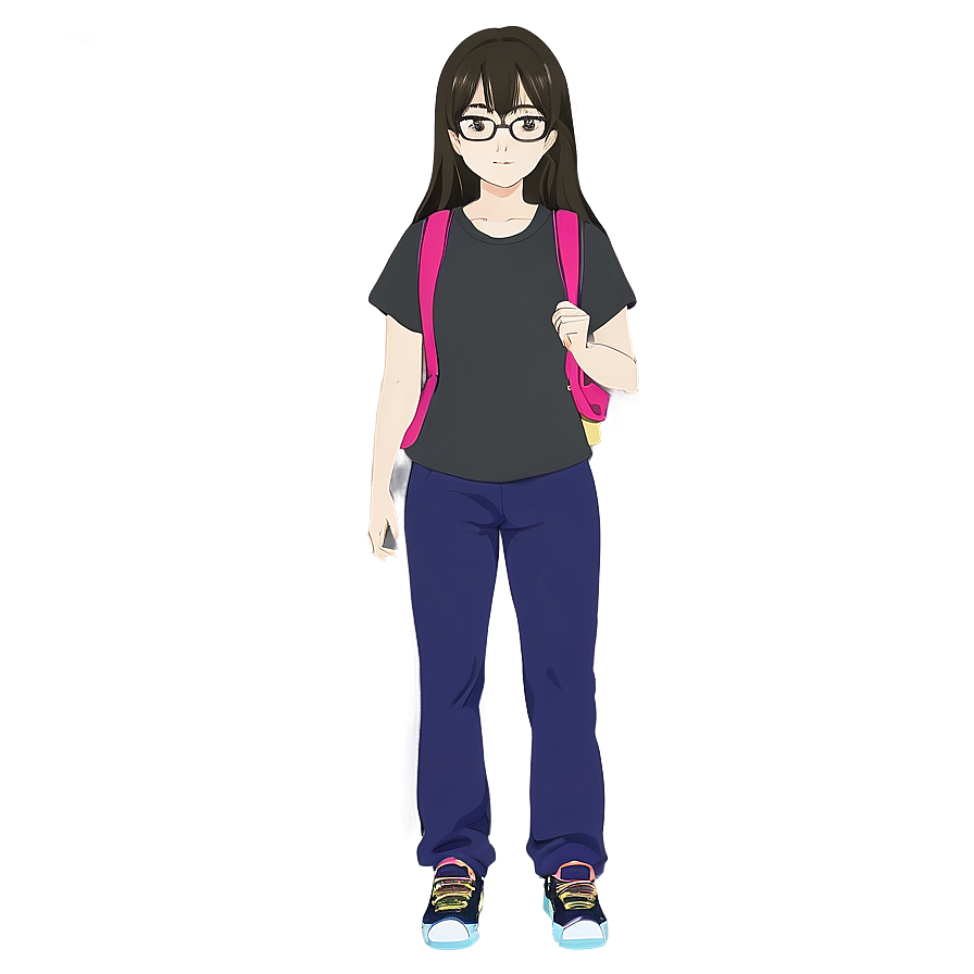 Anime Girl With Glasses Png Gol PNG Image