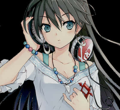 Anime Girl With Headphones PNG Image