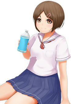 Anime Girl With Water Bottle PNG Image