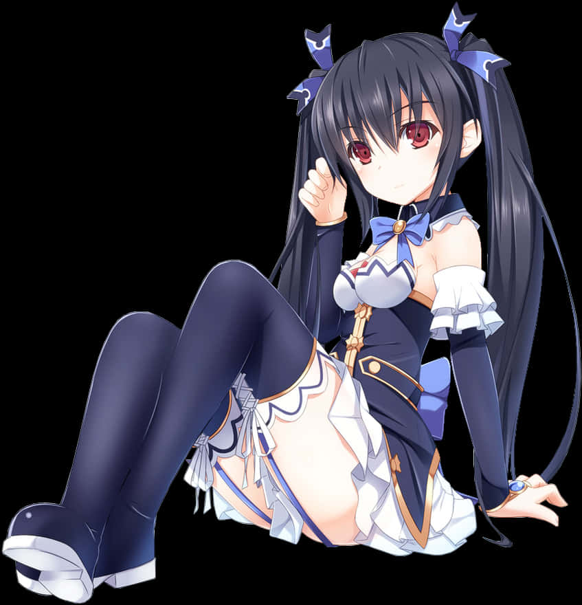 Anime Girlin Blue Outfit Sitting Pose PNG Image