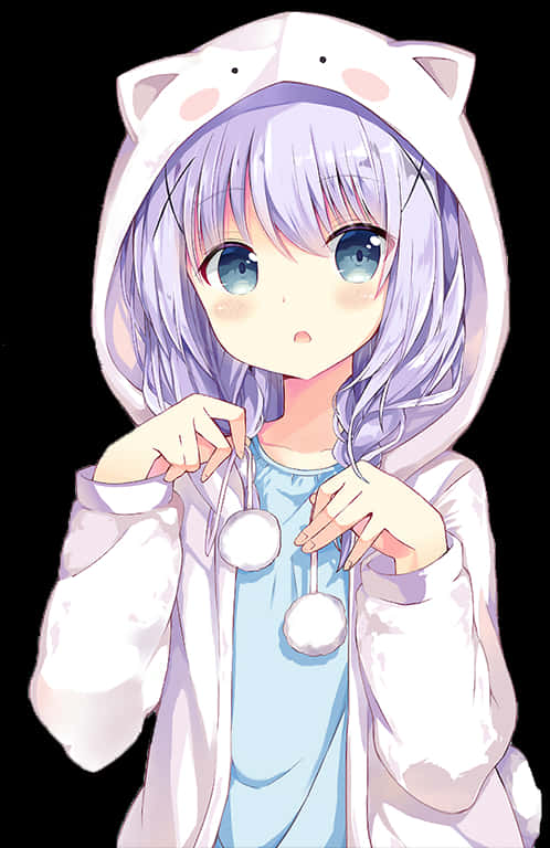 Anime Girlin Cat Hoodie PNG Image