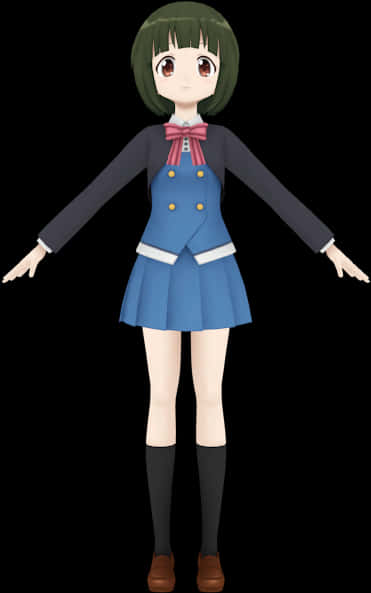 Anime Girlin School Uniform PNG Image