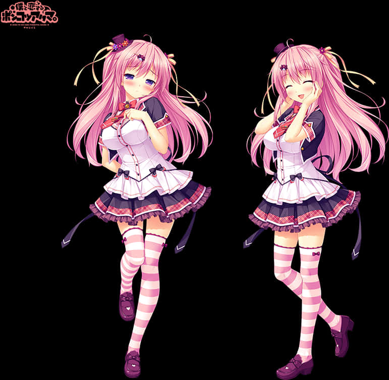 Anime Girls With Pink Hair And Blush PNG Image