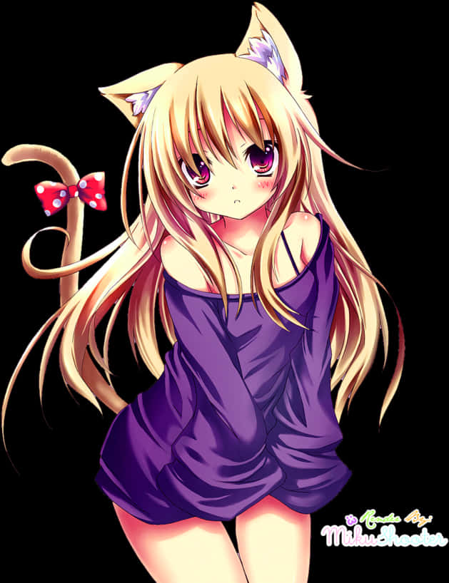 Anime Girlwith Cat Earsand Tail PNG Image